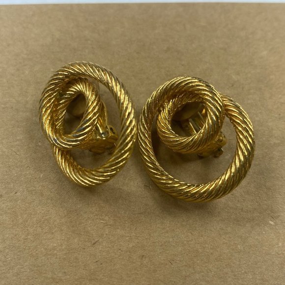 Gold Tone Metal Twisted Rope Swirl Cable Clip-on Earrings Vintage Womens - Picture 11 of 16